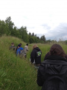Students walk through the trenches at Beaumont-Hamel