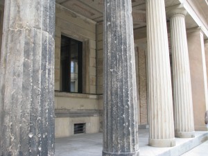 Artillery damage on the original columns outside the Pergamon Museum.