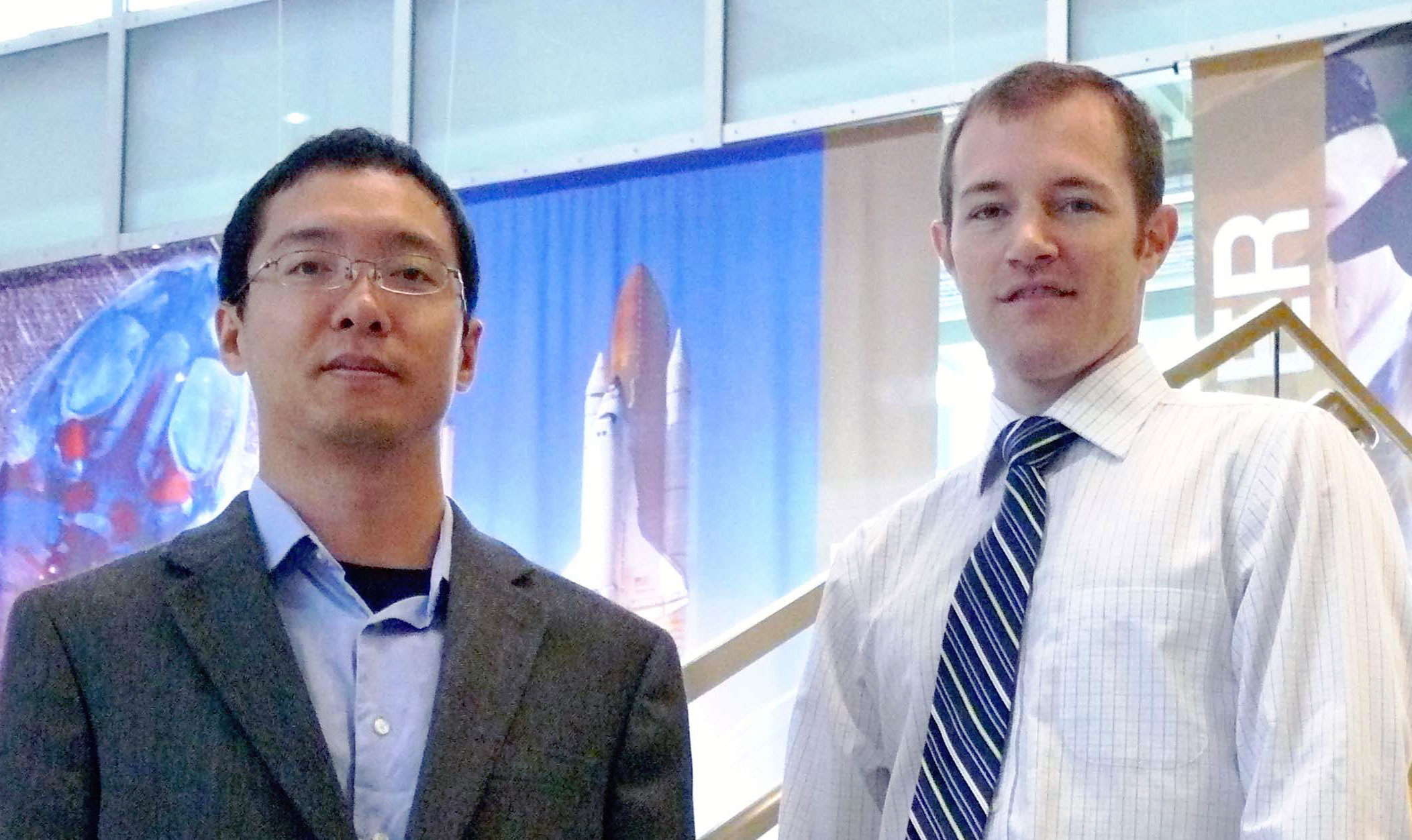 A proposal by Dr. Xiaodong Yang (left) and Dr. Joshua Rovey was selected for funding by the NASA Innovative Advanced Concepts program. Photo credit Brianna Bales