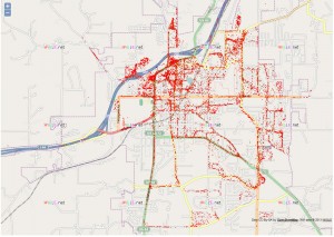 Map of a wireless audit of Rolla completed by Missouri S&T students.