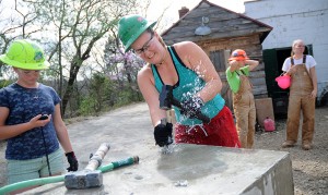 Members of 2012 mucking teams practice at the Experimental Mine Facility. That year the women's mucking teams placed first and third at the 2012 competition held at Camborne School of Mines in the United Kingdom.