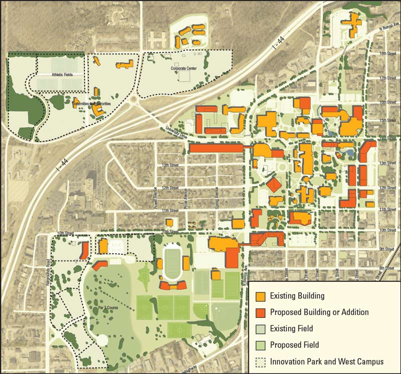 This map of the campus master plan envisions a new look for Missouri S&T.