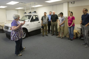 Missouri S&T associate professor Suzanna Long describes the study that uses the Ford Ranger driving simulator.