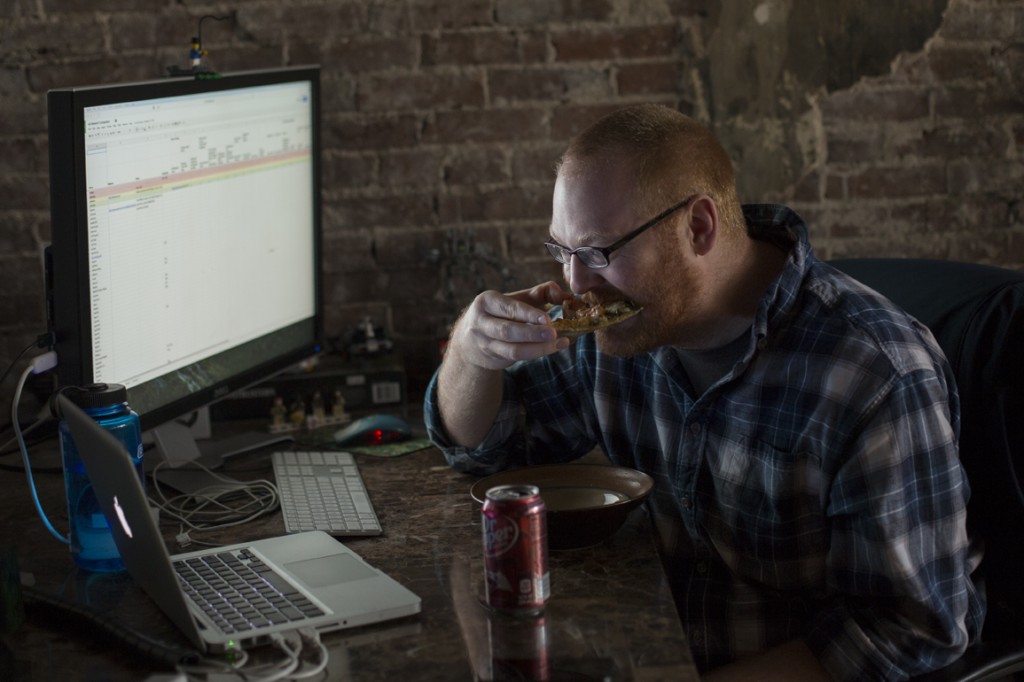 Leek enjoying lunch at his former work space at Lumate in downtown St. Louis. 