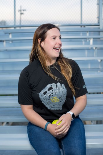 Wilt hangs out on the bleachers at the Missouri S&T Softball Field. Wilt played on the S&T softball team for two seasons. Sam O'Keefe/Missouri S&T