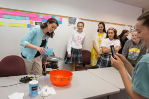Chelsea Diestelkamp teaches mathematics at Cor Jesu Academy in St. Louis. She shows the application of trigonometry to her students using a variety of hands-on activities to understand frequency and amplitude. Sam O'Keefe/Missouri S&T