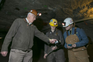 Under the guidance of Professor Stewart Gillies, Missouri S&T students use equipment provided by Doe Run in the experimental mine in Rolla. Sam O'Keefe/Missouri S&T