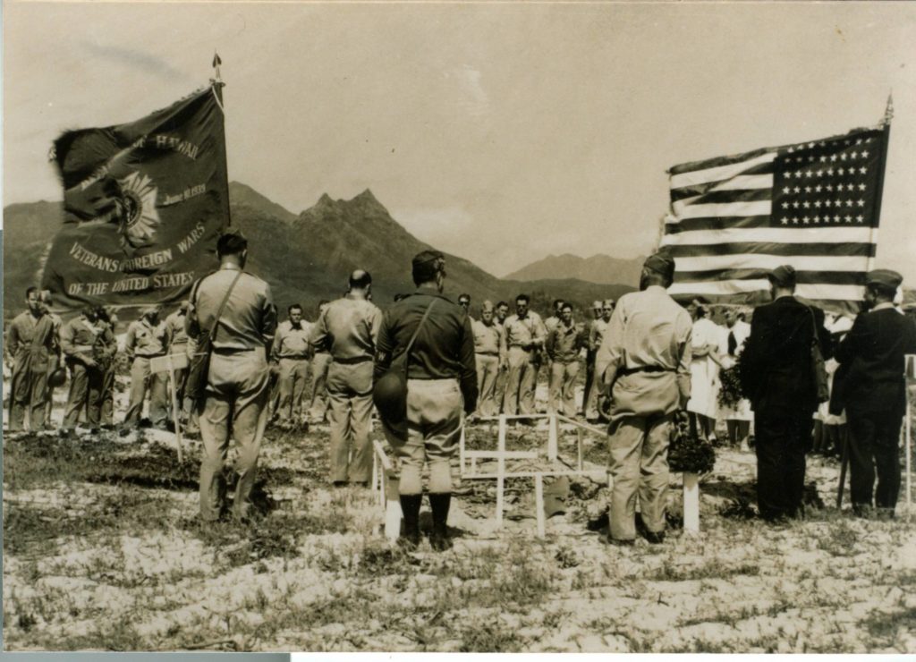 Whiteman's military funeral service at the site of his plane crash near Bellows Field in Oahu, Hawaii.