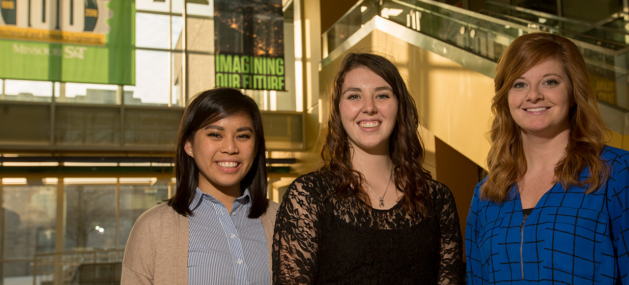 S&T teacher education students Frances Manahan (from left) and Marisa Tompkins and Rolla Middle School teacher Jessika Zink will attend the Space Foundation’s Space Symposium in April in Colorado Springs, Colo. Sam O'Keefe/Missouri S&T