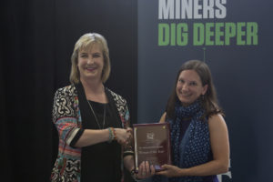 Missouri S&T Chancellor Cheryl B. Schrader presents Dr. Audra Merfeld-Langston with the 2017 Missouri S&T Woman of the Year Award.