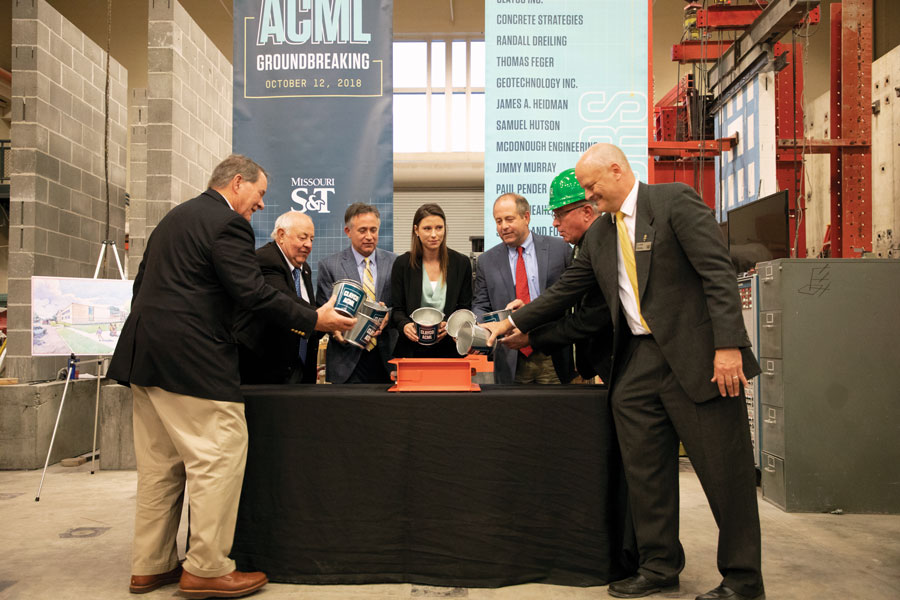 During Homecoming, donors and university officials poured a ceremonial cornerstone for the Advanced Construction and Materials Laboratory. Completion of the ACML campaign was one of the notable fundraising successes of 2018.