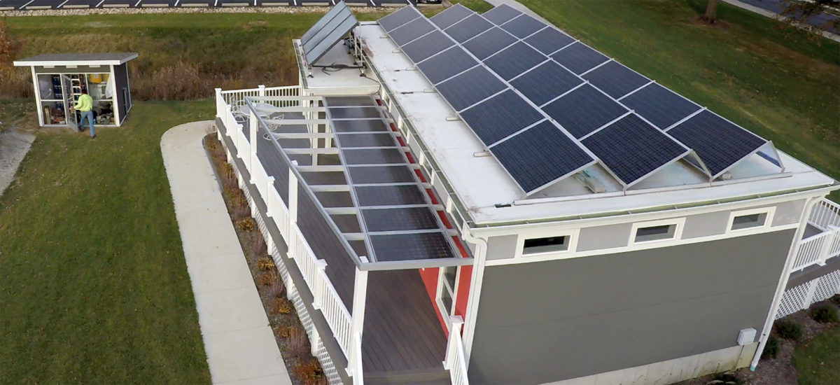 Renewable-energy-focused neighborhoods, like Missouri S&T’s EcoVillage (above), may become hubs of energy storage and exchange, thanks to research by a Missouri S&T Ph.D. student.