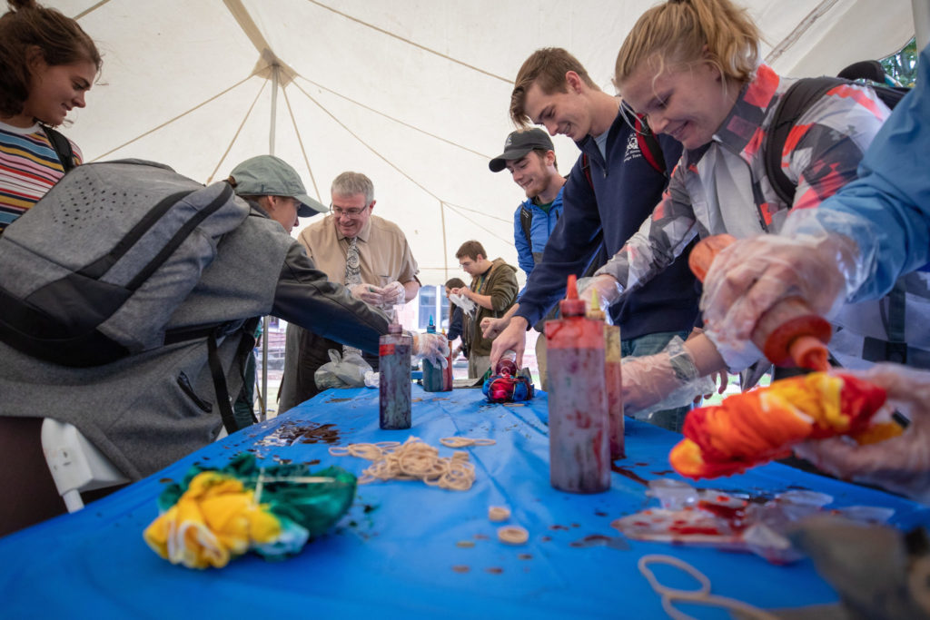 Missouri S&T celebrates 50 years of the Curtis Laws Wilson Library during a golden anniversary party on Friday, October 26, 2018. Dr. Chris Maples, interim chancellor, kicks off the event outside the library with remarks, followed by a tie-dye station hosted by student radio station KMNR.