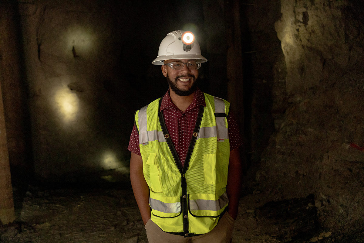Mining engineering graduate student Jose L. Corchado-Albelo joins Missouri S&T this fall as the first GEM University Fellow in over a decade. He is shown here at the S&T Experimental Mine. Photo by Tom Wagner/Missouri S&T. ©2019 Missouri S&T
