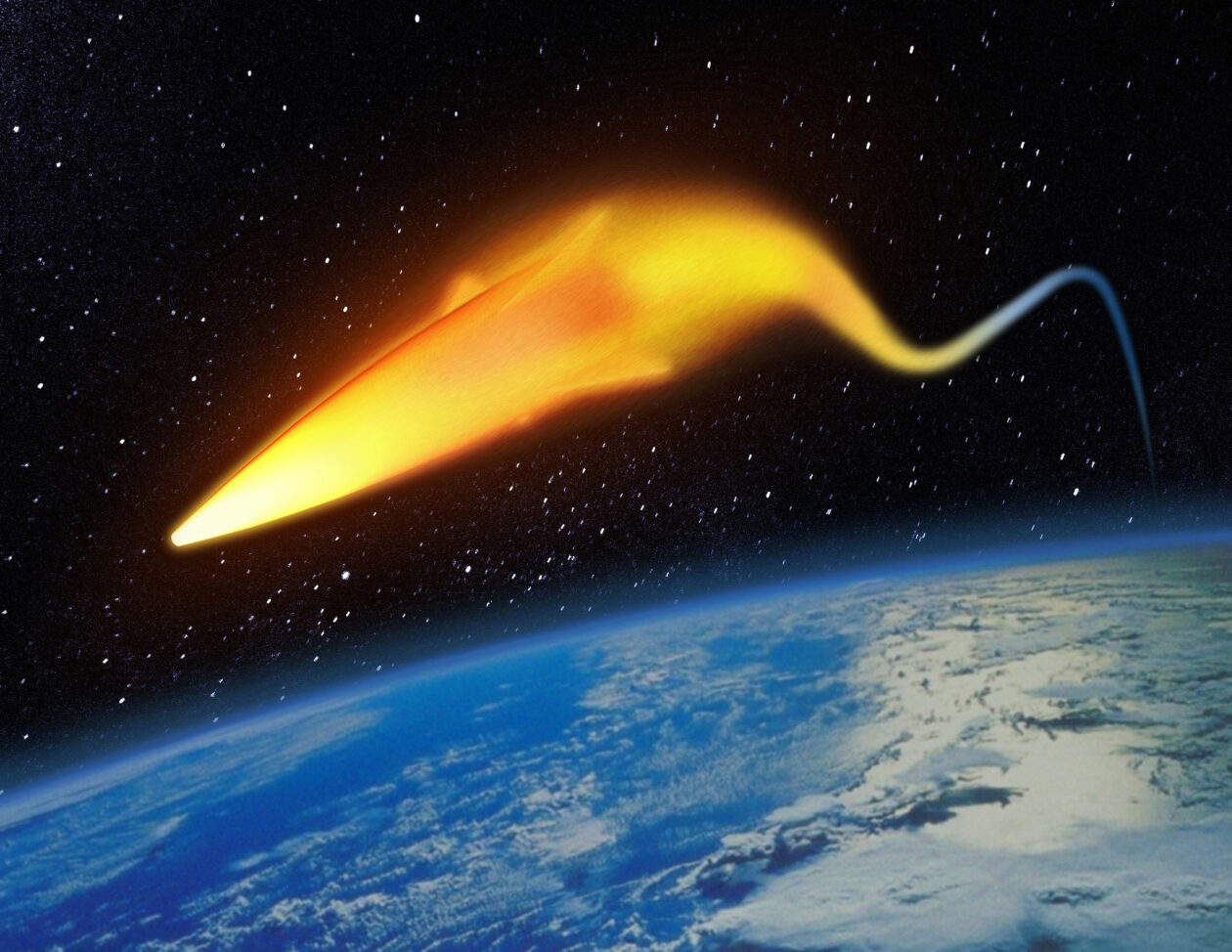 An artist's rendering of a notional hypersonic strike glide weapon. Missouri S&T is part of a multi-institution project to determine how lasers could be used as a countermeasure to hypersonic missiles. Image via Lockheed Martin.