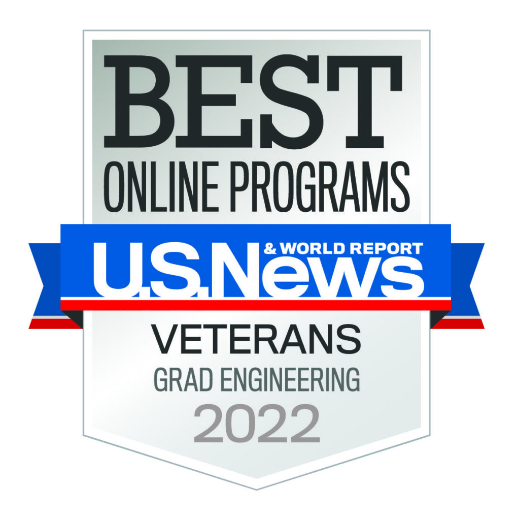 Seal: Best Online Programs, U.S. News & World Report, Veterans, Grad Engineering 2022