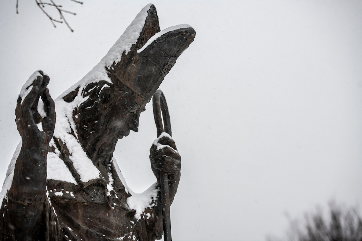 St. Pat's statue in snow