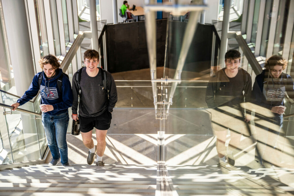 Students walking up stairs in Innovation Lab