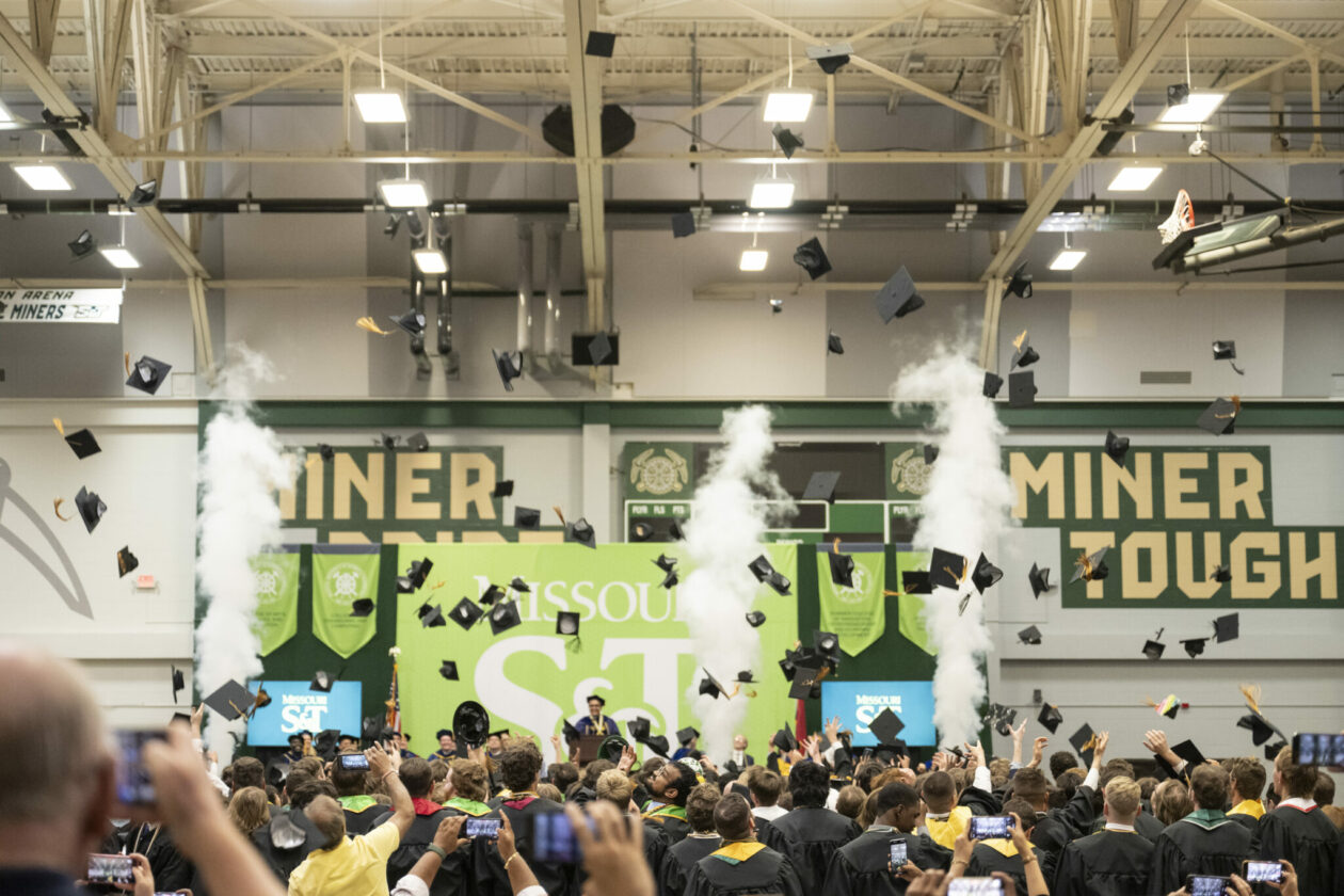 Missouri S&T’s newest graduates celebrate at the spring 2024 commencement ceremony. Photo by Blaine Falkena/Missouri S&T.