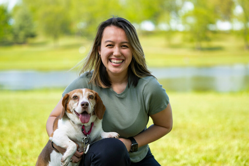 Amelia Markwell with dog at Ber Juan Park
