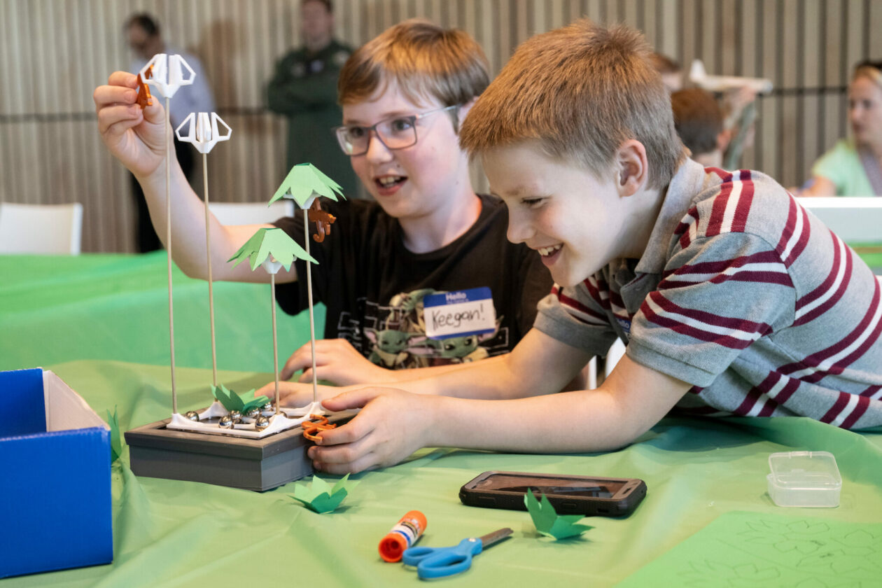 Children test an educational toy designed by S&T students as part of the Miner Creativity Challenge on April 30, 2024.