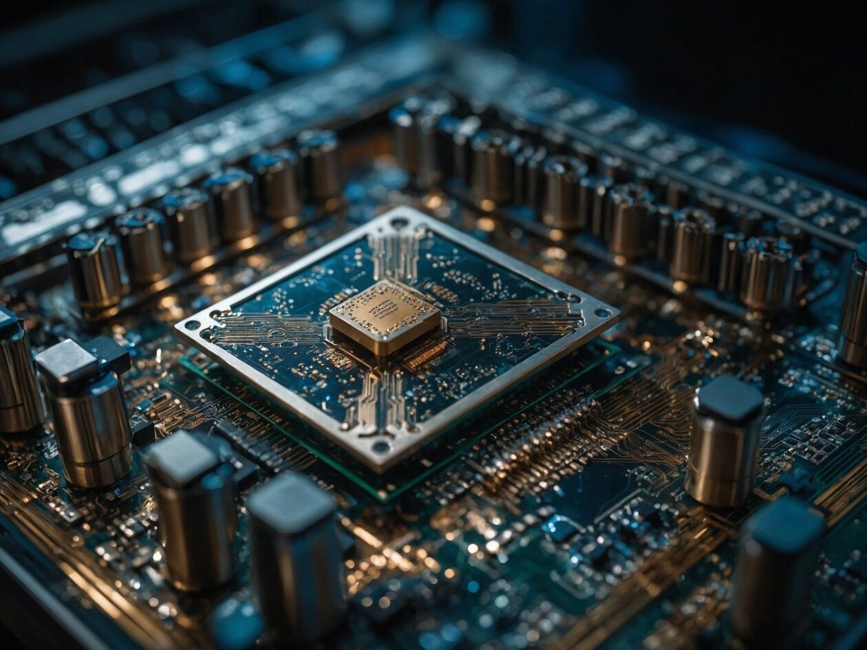 An integrated circuit, or computer chip, contains billions of tiny semiconductor devices that are used to perform calculations and other tasks. Photo by TheDigitalArtist.