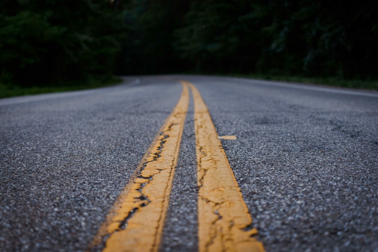 Closeup of striped highway