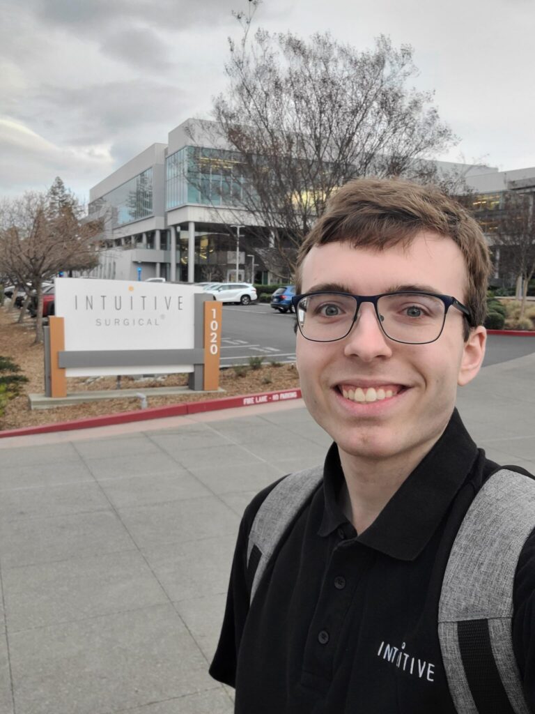 Stehlin takes a selfie to mark his first day on the job at Intuitive. Photo courtesy of Stehlin.