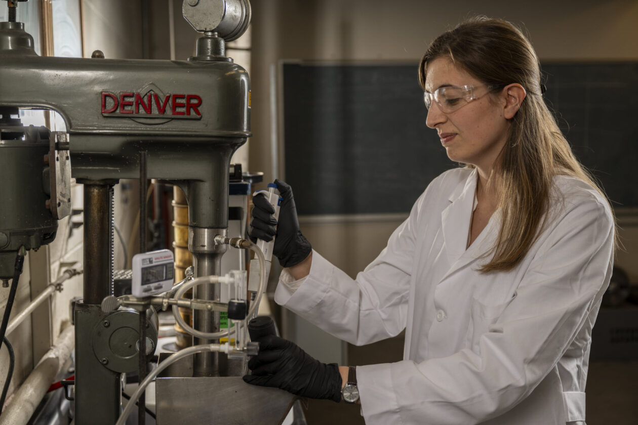 Photo: Hazal Melis Aytac works in a Missouri S&T mineral processing laboratory. Michael Pierce/Missouri S&T. 