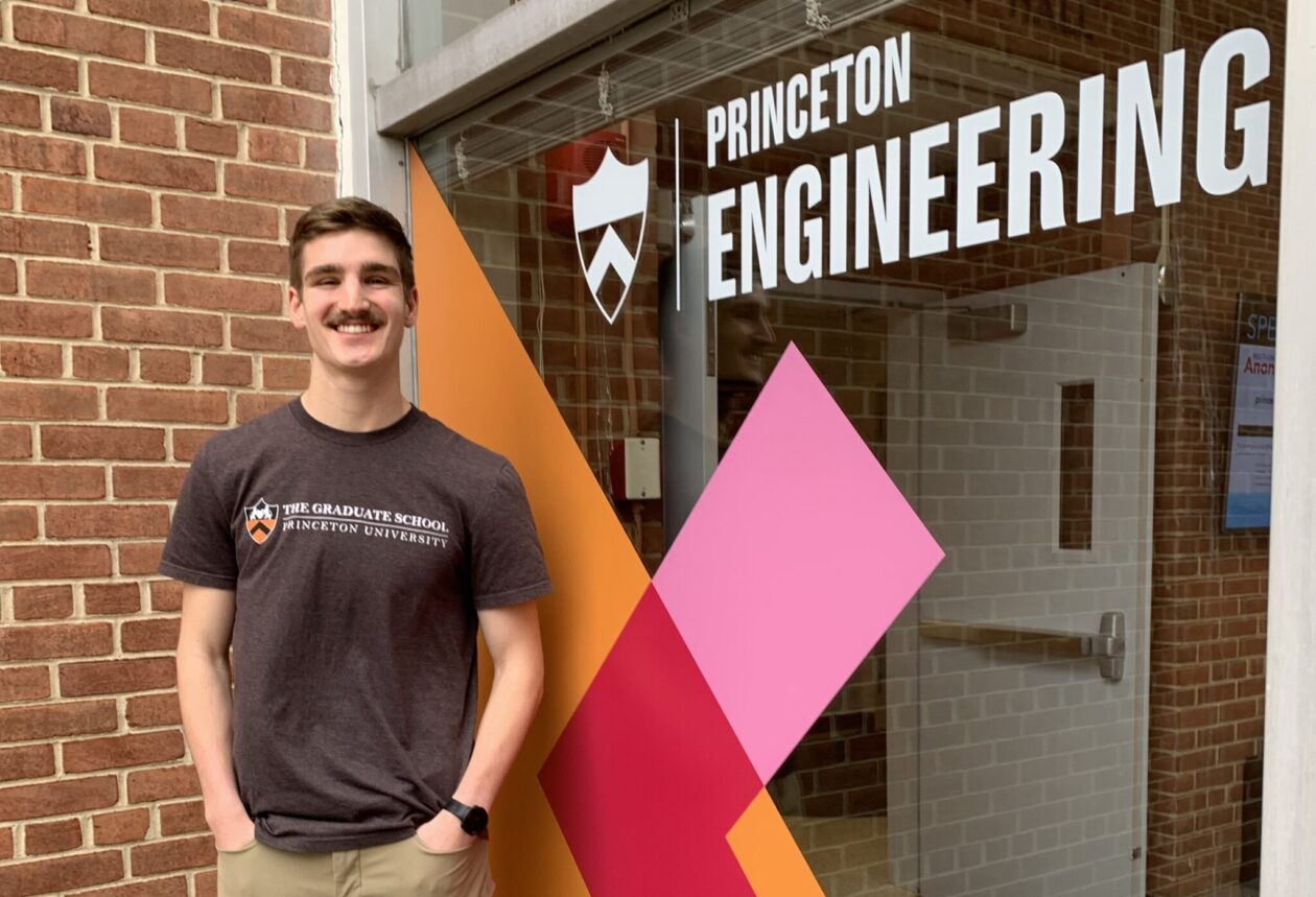 Recent S&T graduate Caleb Moellenhoff stands in front of the “Engineering Quadrangle” at Princeton University, which houses the Department of Chemical and Biological Engineering. Moellenhoff is a Ph.D. student working in the Maravelias Lab.