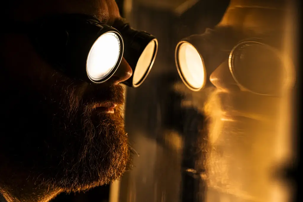 Closeup of bearded man wearing goggles
