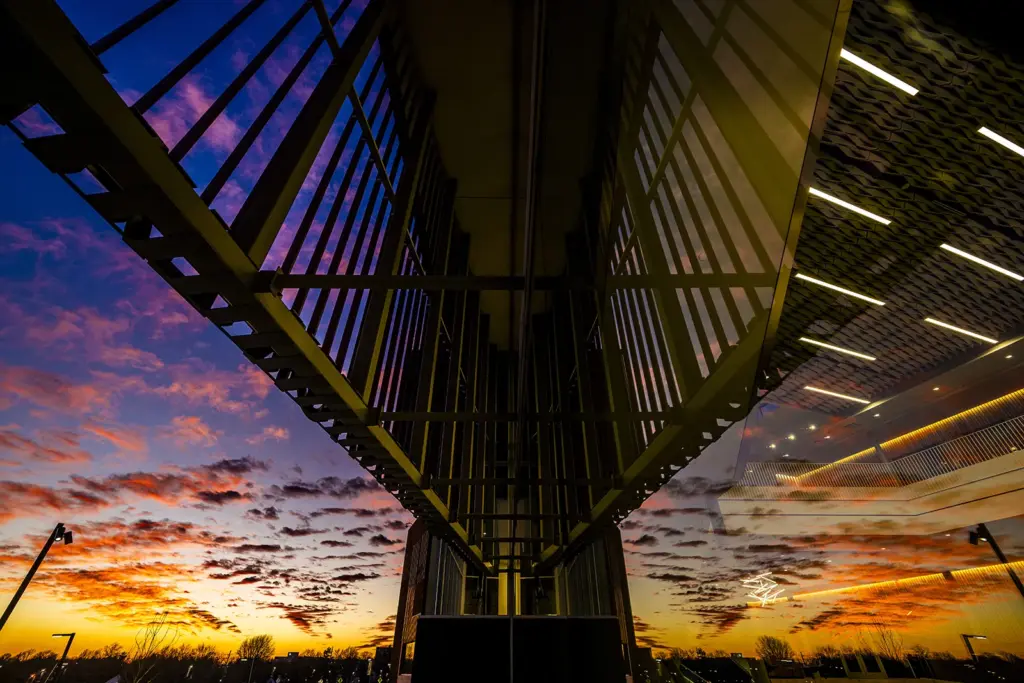 Sunset reflection in Innovation Lab building